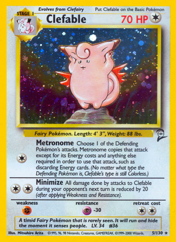 Clefable 5/130 Rare Holo | Base Set 2 | Pokemon Card