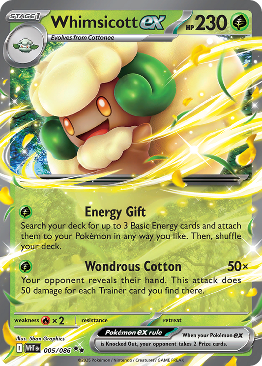 Whimsicott ex 5/86 Double Rare | White Flare | Pokemon Card