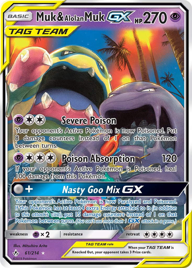 Muk & Alolan Muk-GX 61/214 Rare Holo GX | Unbroken Bonds | Pokemon Card