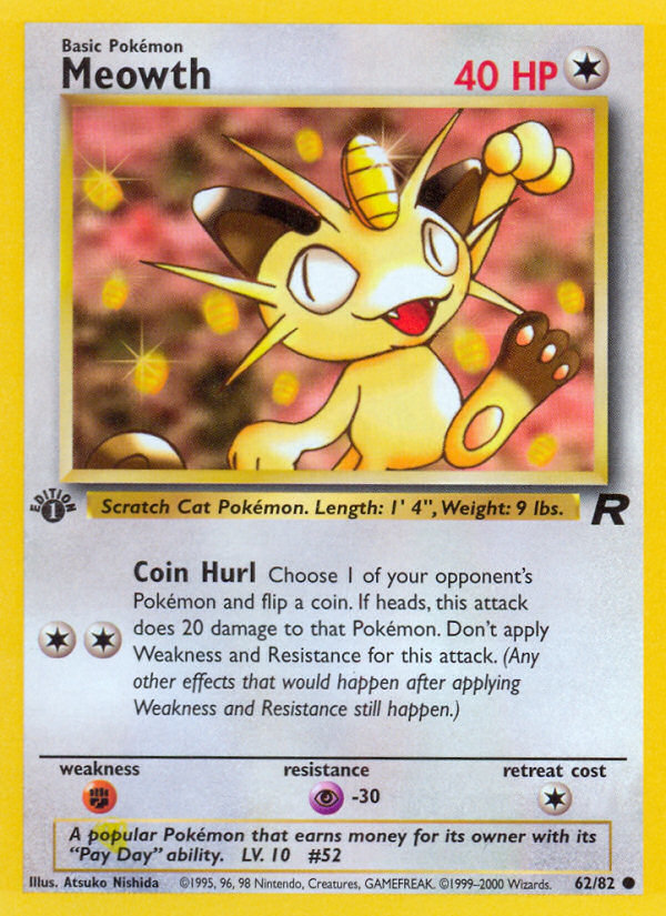 Meowth 62/82 Common | Team Rocket | Pokemon Card