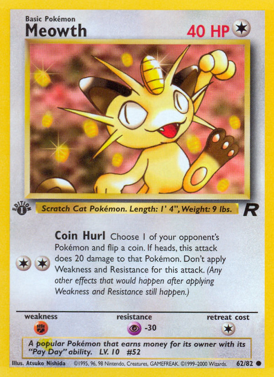 Meowth 62/82 Common | Team Rocket | Pokemon Card