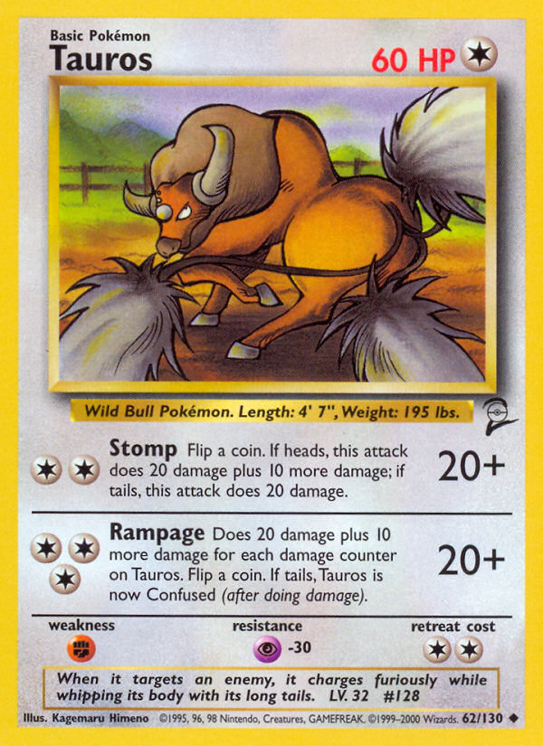 Tauros 62/130 Uncommon | Base Set 2 | Pokemon Card