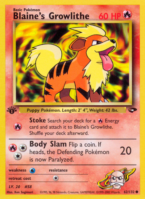 Blaine's Growlithe 62/132 Common | Gym Challenge | Pokemon Card