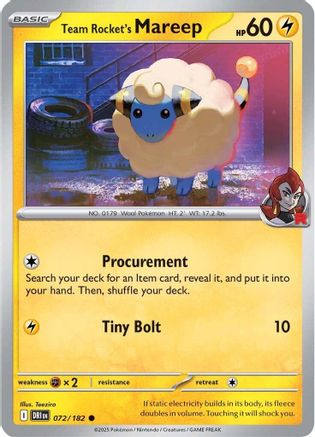Team Rocket's Mareep 72/182 Reverse Holo | Destined Rivals | Pokemon Card