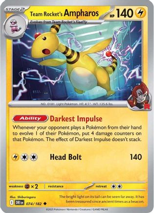 Team Rocket's Ampharos 74/182 Reverse Holo | Destined Rivals | Pokemon Card