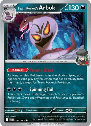 Team Rocket's Arbok 113/182 Reverse Holo | Destined Rivals | Pokemon Card