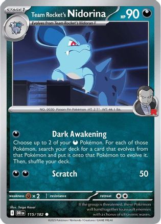 Team Rocket's Nidorina 115/182 Reverse Holo | Destined Rivals | Pokemon Card