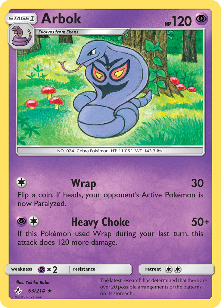 Arbok 63/214 Rare | Unbroken Bonds | Pokemon Card