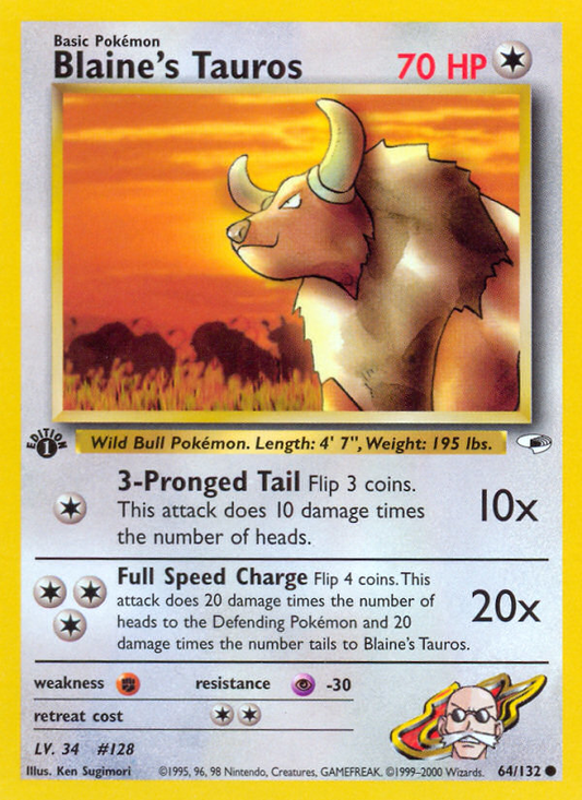 Blaine's Tauros 64/132 Common | Gym Heroes | Pokemon Card
