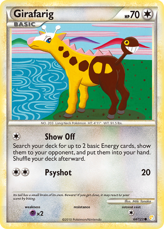 Girafarig 64/123 Common | HeartGold & SoulSilver | Pokemon Card