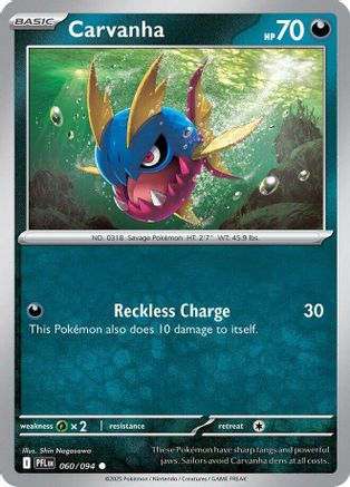 Carvanha 60/94 Reverse Holo | Phantasmal Flames | Pokemon Card