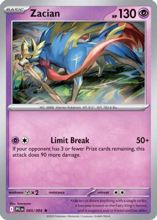 Zacian 45/94 Reverse Holo | Phantasmal Flames | Pokemon Card