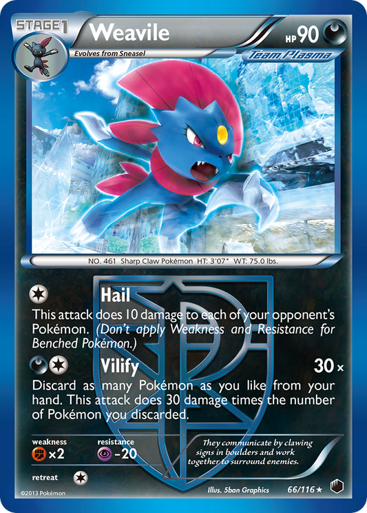 Weavile 66/116 Rare | Plasma Freeze | Pokemon Card