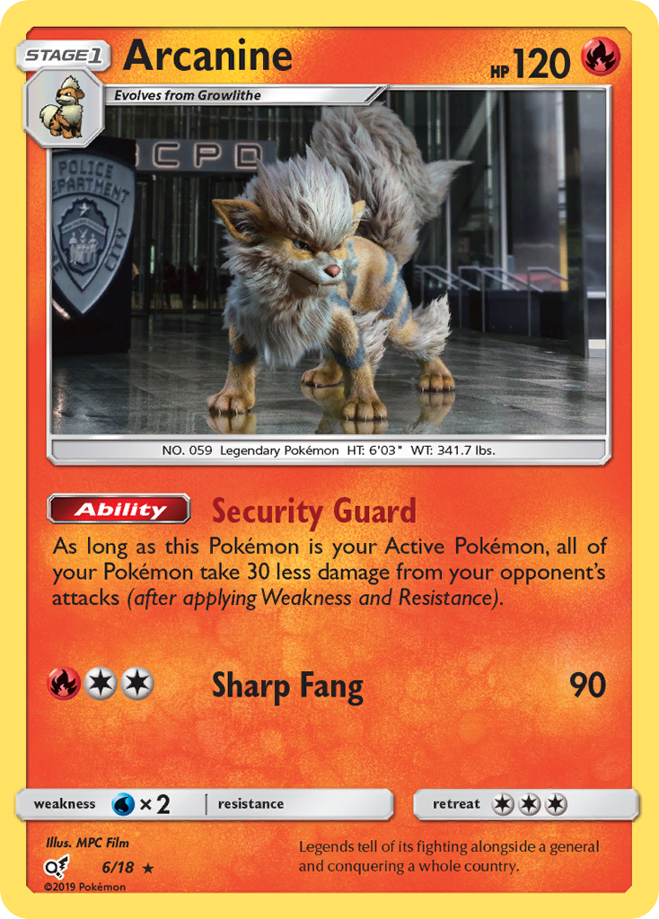 Arcanine 6/18 Rare | Detective Pikachu | Pokemon Card