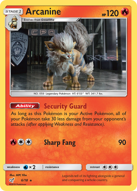 Arcanine 6/18 Rare | Detective Pikachu | Pokemon Card