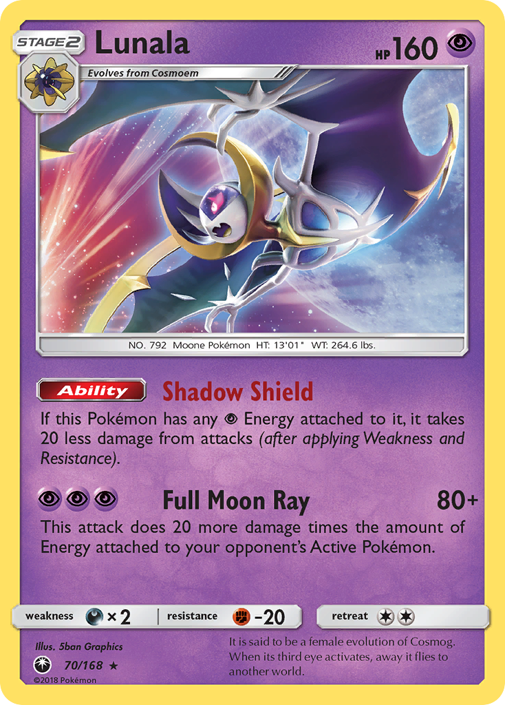 Lunala 70/168 Rare Holo | Celestial Storm | Pokemon Card
