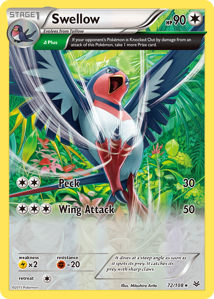Swellow 72/108 Rare Holo | Roaring Skies | Pokemon Card