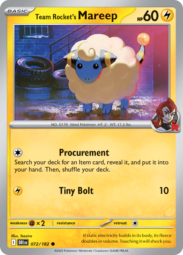 Team Rocket's Mareep 72/182 Common | Destined Rivals | Pokemon Card