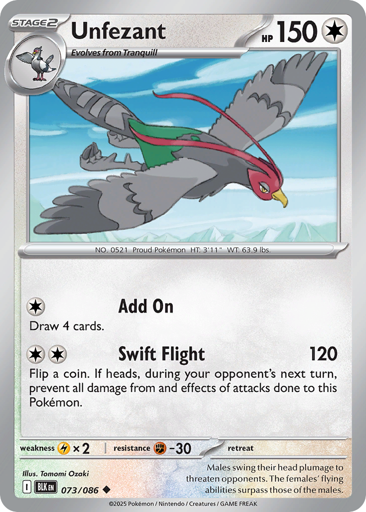 Unfezant 73/86 Uncommon | Black Bolt | Pokemon Card