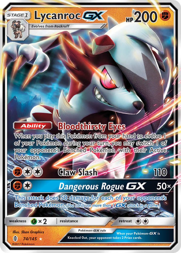 Lycanroc-GX 74/145 Rare Holo GX | Guardians Rising | Pokemon Card