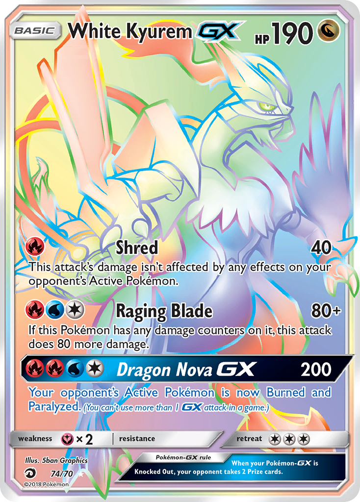 White Kyurem-GX 74/70 Rare Rainbow | Dragon Majesty | Pokemon Card