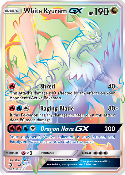 White Kyurem-GX 74/70 Rare Rainbow | Dragon Majesty | Pokemon Card