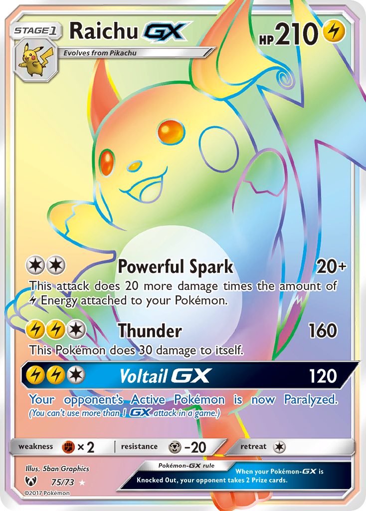 Raichu-GX 75/73 Rare Rainbow | Shining Legends | Pokemon Card