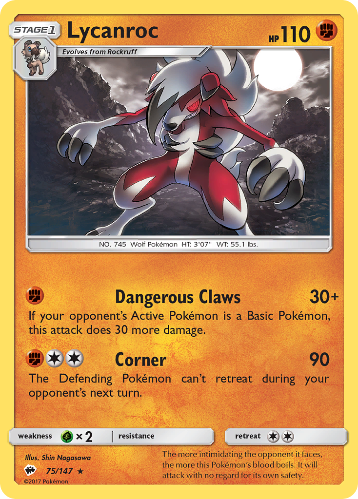 Lycanroc 75/147 Rare Holo | Burning Shadows | Pokemon Card