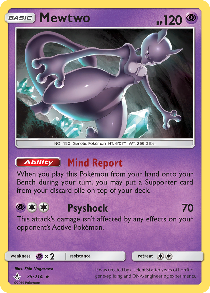 Mewtwo 75/214 Rare | Unbroken Bonds | Pokemon Card