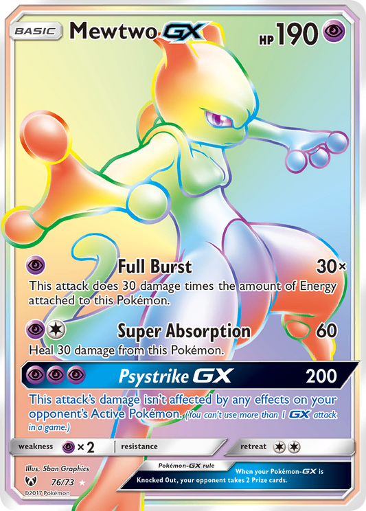 Mewtwo-GX 76/73 Rare Rainbow | Shining Legends | Pokemon Card