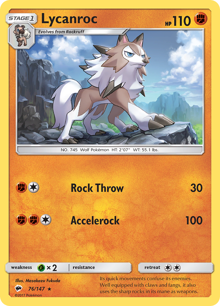 Lycanroc 76/147 Rare | Burning Shadows | Pokemon Card