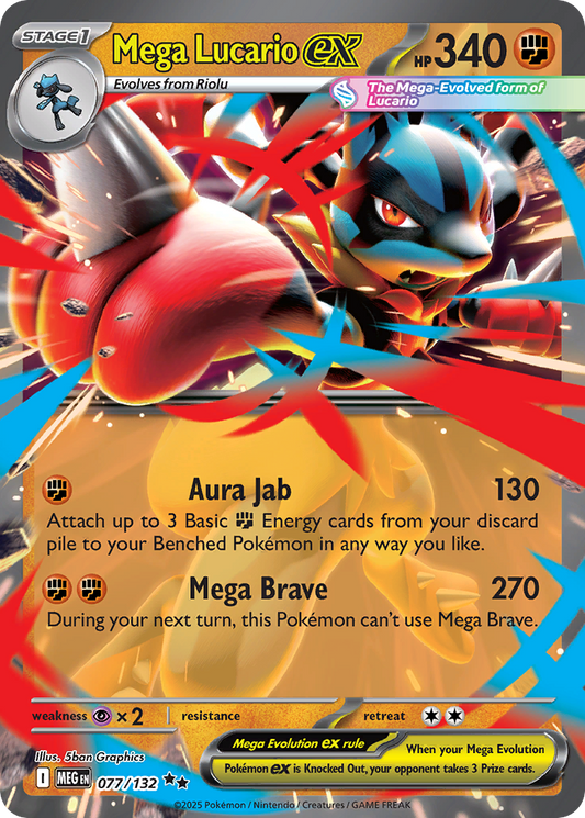 Mega Lucario ex 77/132 Double Rare | Mega Evolution | Pokemon Card