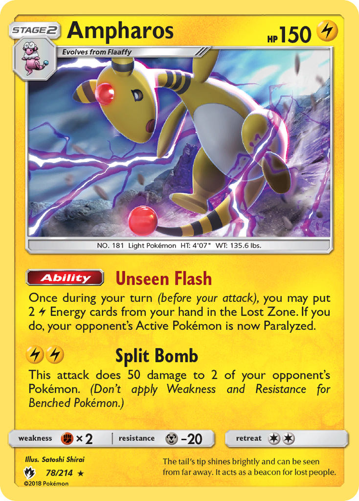 Ampharos 78/214 Rare Holo | Lost Thunder | Pokemon Card