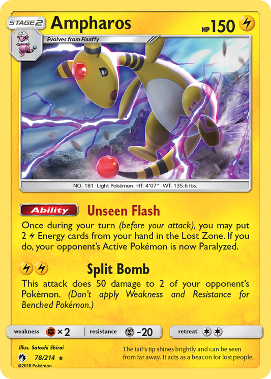 Ampharos 78/214 Rare Holo | Lost Thunder | Pokemon Card