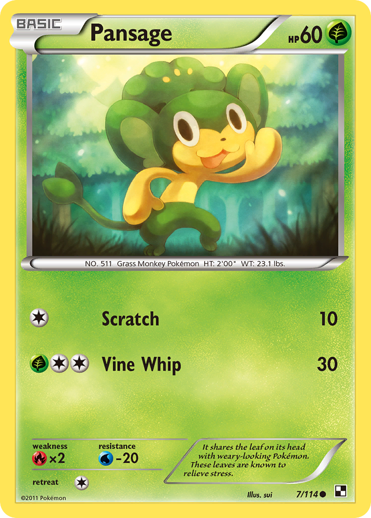 Pansage 7/114 Common | Black & White | Pokemon Card