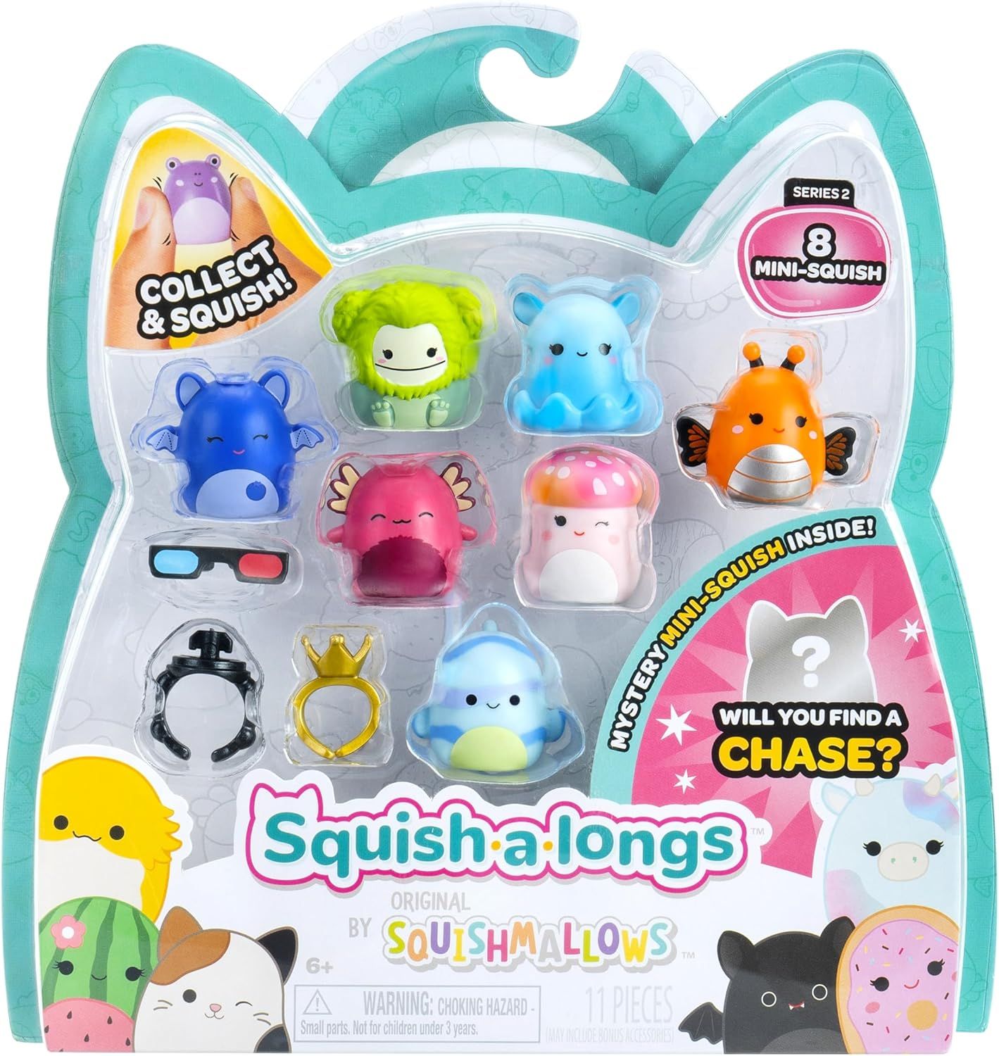8 Pack (D) Bessie Blueberry Bat - Squish-A-Longs Series 2 Squishmallow Toys