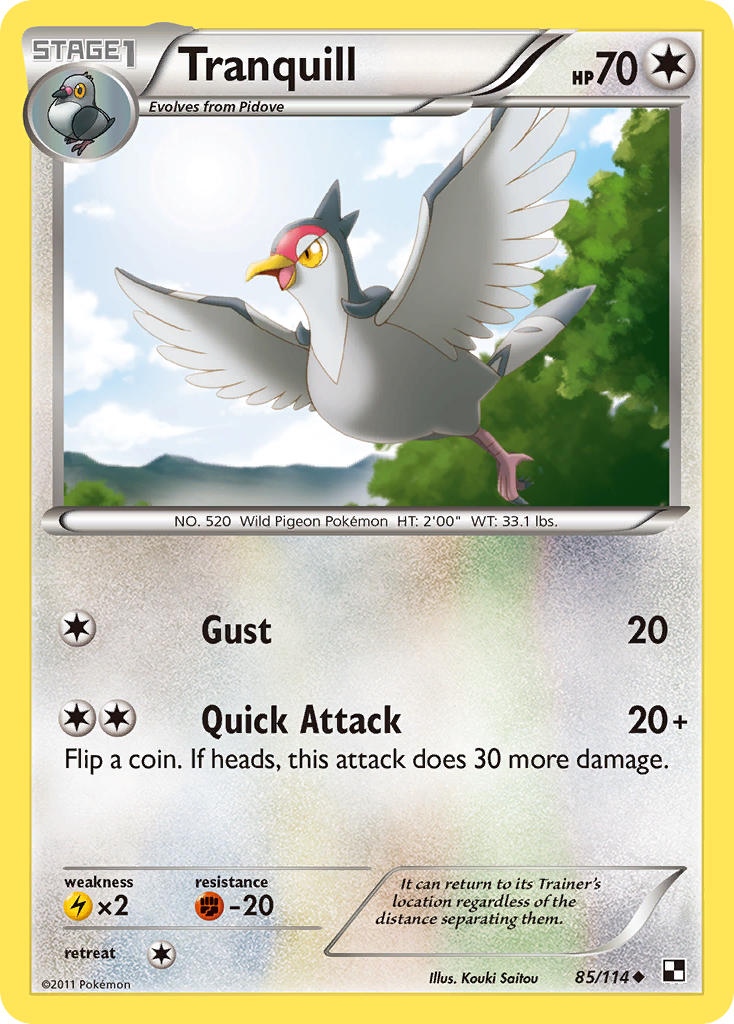 Tranquill 85/114 Uncommon | Black & White | Pokemon Card