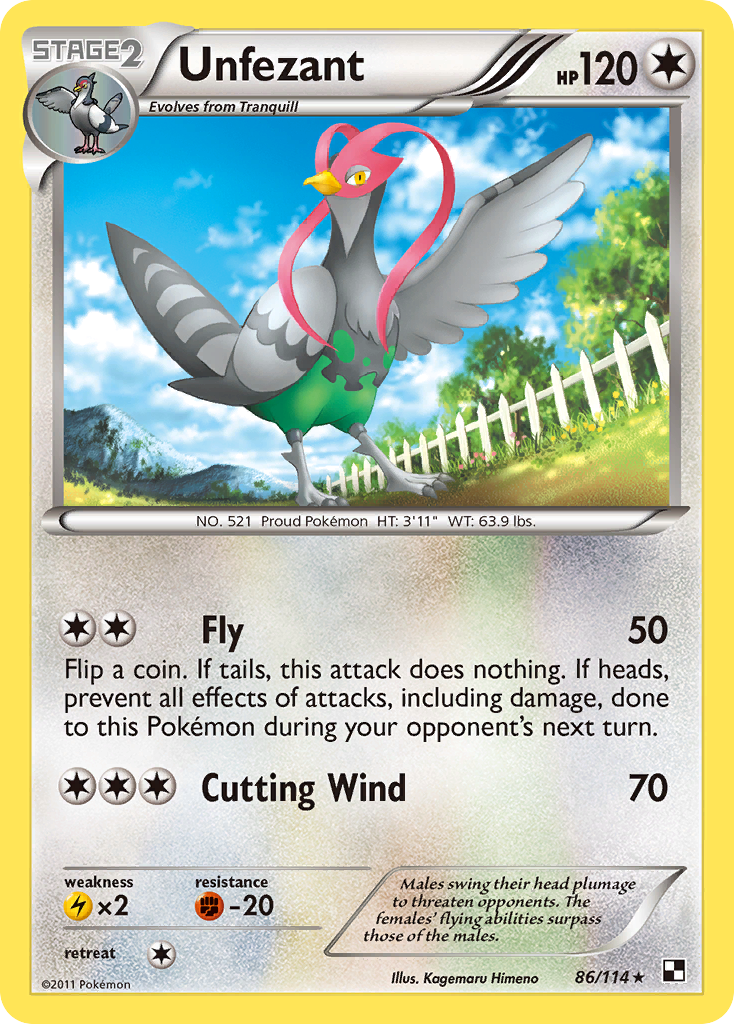 Unfezant 86/114 Rare | Black & White | Pokemon Card