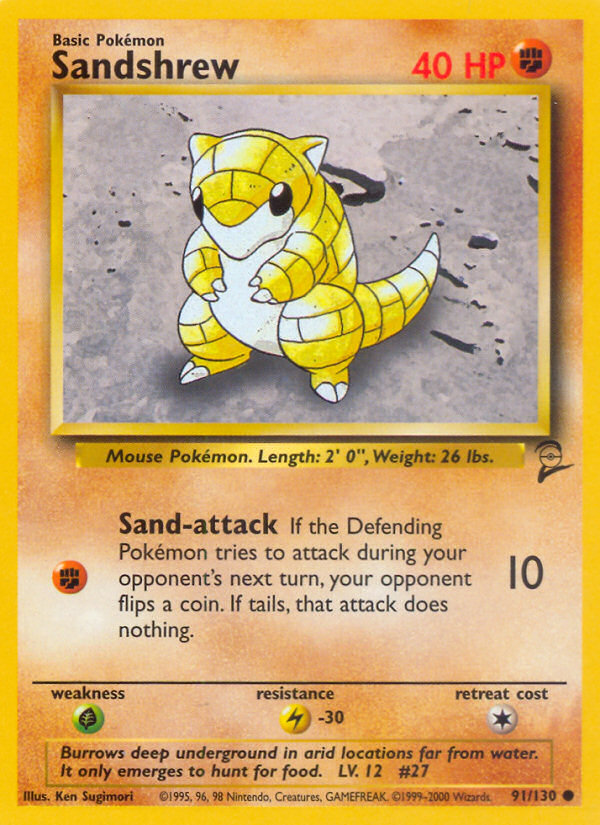Sandshrew 91/130 Common | Base Set 2 | Pokemon Card