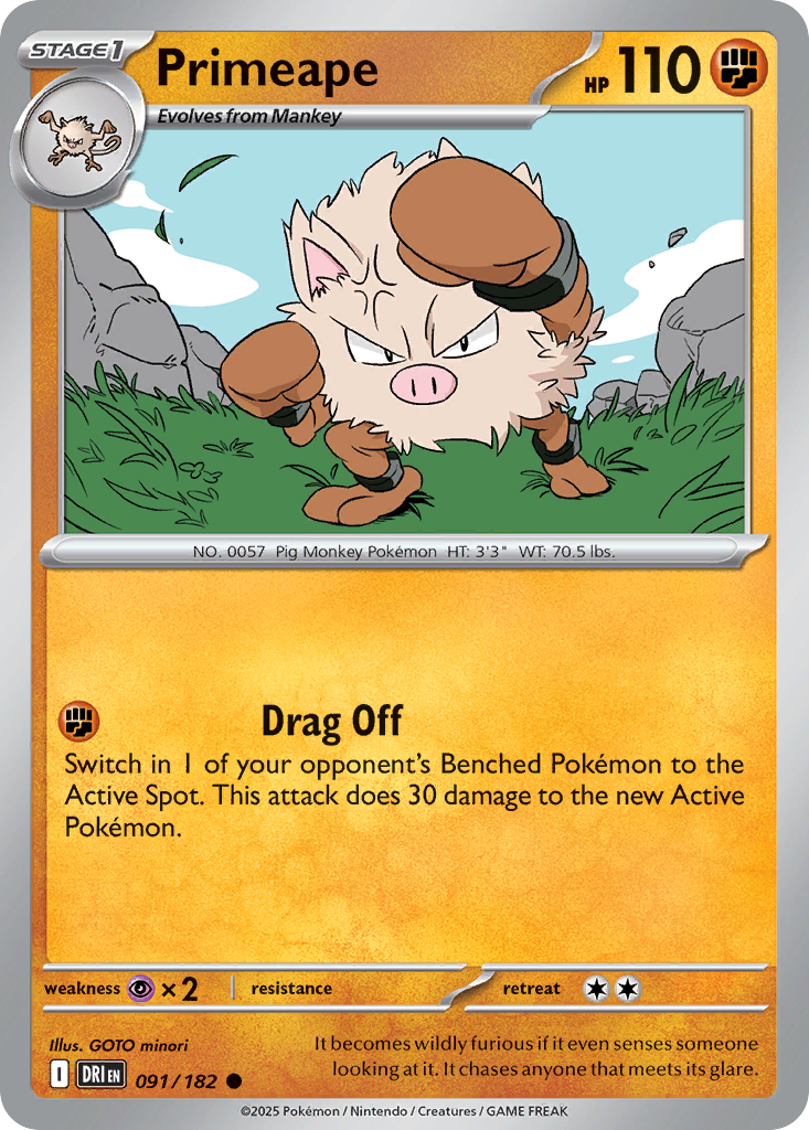 Primeape 91/182 Common | Destined Rivals | Pokemon Card