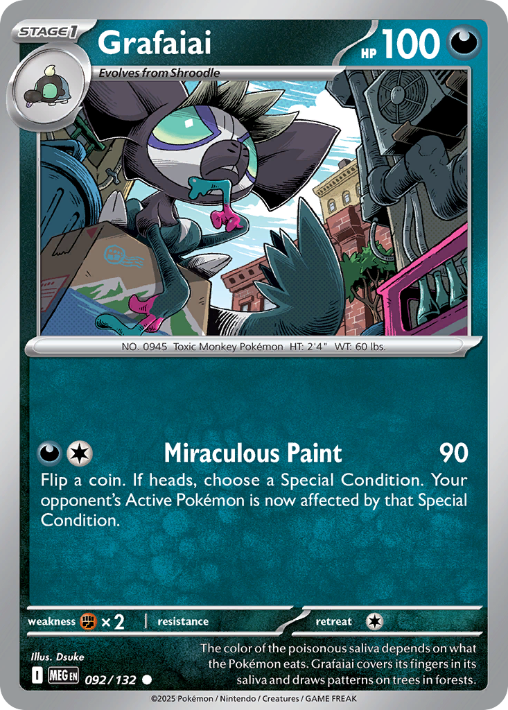 Grafaiai 92/132 Common | Mega Evolution | Pokemon Card