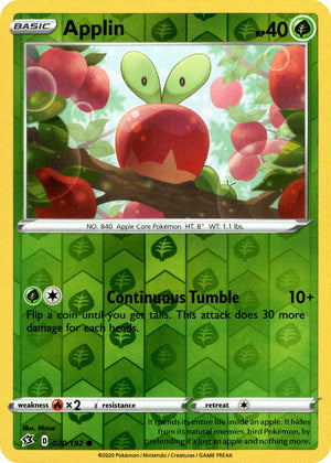 Applin 21/192 Reverse Holo | Rebel Clash | Pokemon Card