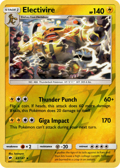 Electivire 43/147 Reverse Holo | Burning Shadows | Pokemon Card