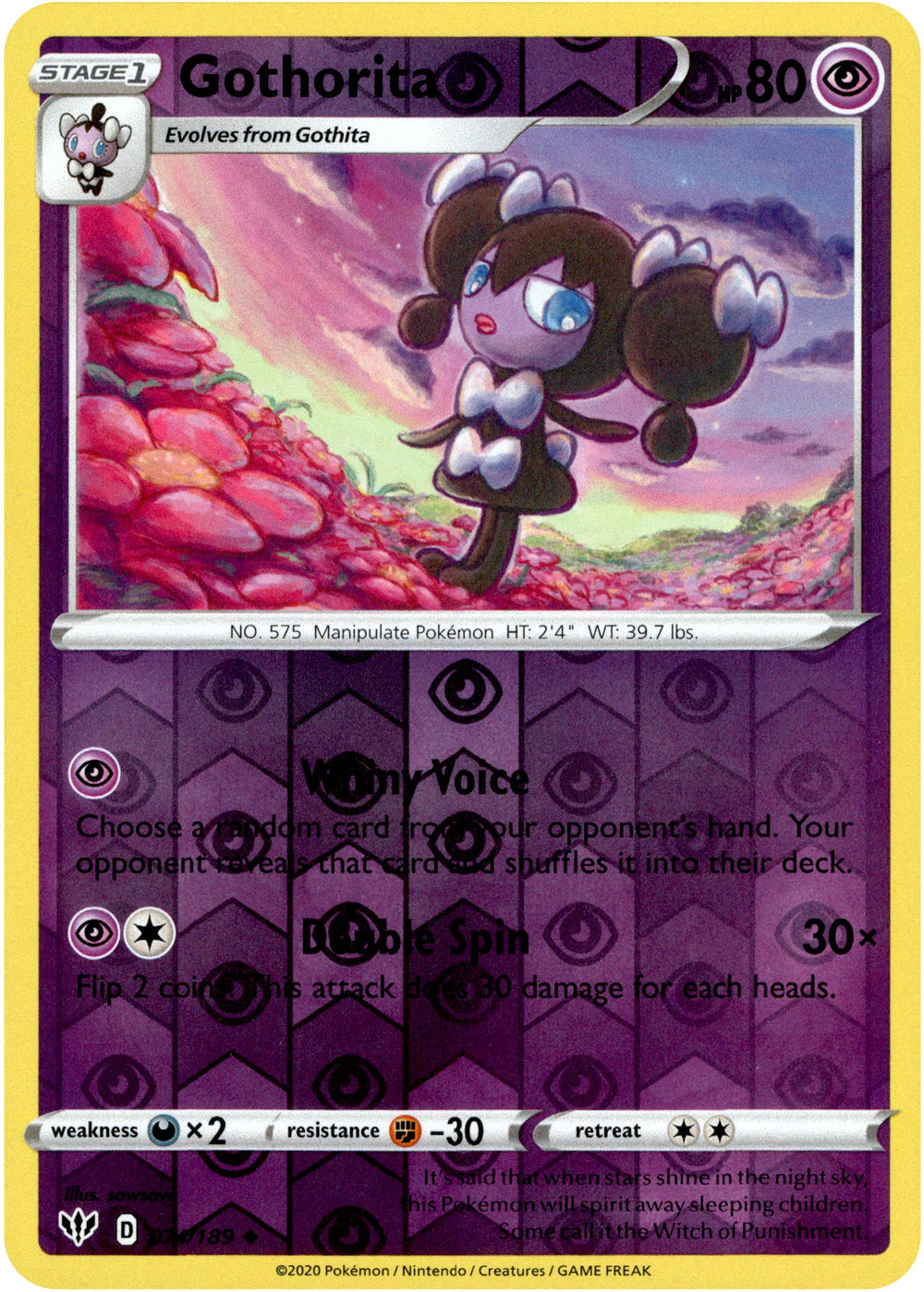 Gothorita 74/189 Reverse Holo | Darkness Ablaze | Pokemon Card