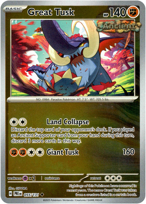 Great Tusk 55/131 Reverse Holo | Prismatic Evolutions | Pokemon Card