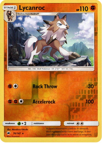 Lycanroc 76/147 Reverse Holo | Burning Shadows | Pokemon Card