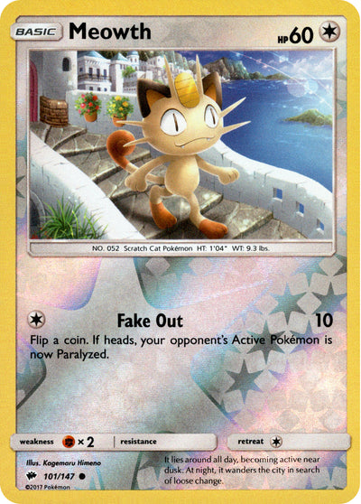 Meowth 101/147 Reverse Holo | Burning Shadows | Pokemon Card