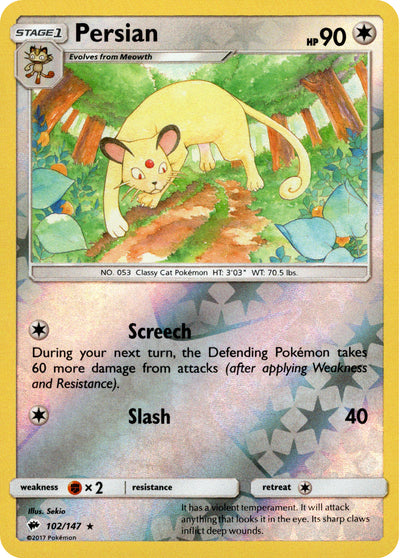 Persian 102/147 Reverse Holo | Burning Shadows | Pokemon Card