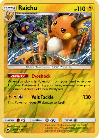 Raichu 41/147 Reverse Holo | Burning Shadows | Pokemon Card
