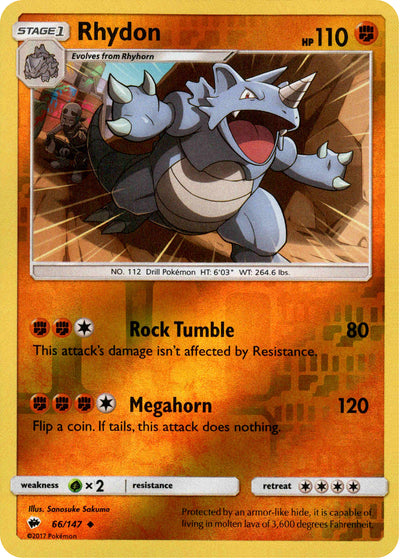 Rhydon 66/147 Reverse Holo | Burning Shadows | Pokemon Card
